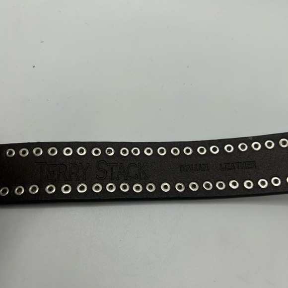 Terry Stack Italian Leather Brown/Black with Silver Tone Studs - Picture 2 of 6
